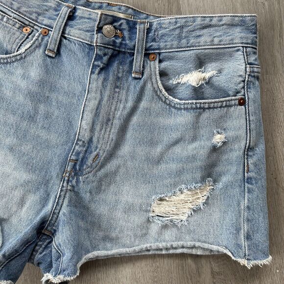 Madewell Relaxed High Waisted Denim Shorts Distressed 3 Inch Size 27 - Picture 3 of 8